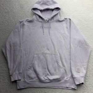 Glossier Lavender Hoodie Mens Large Embroidered Logo Pullover Pastel Purple G
